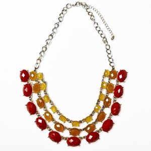 Silver Tone Triple Strand Orange Stone Statement Necklace